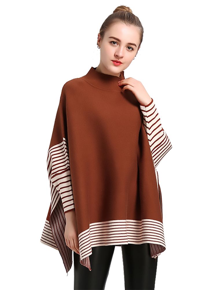 Poncho à col roulé pour femme, pull à manches chauve-souris rondes, châle pour femme, automne, hiver, printemps, nouveau