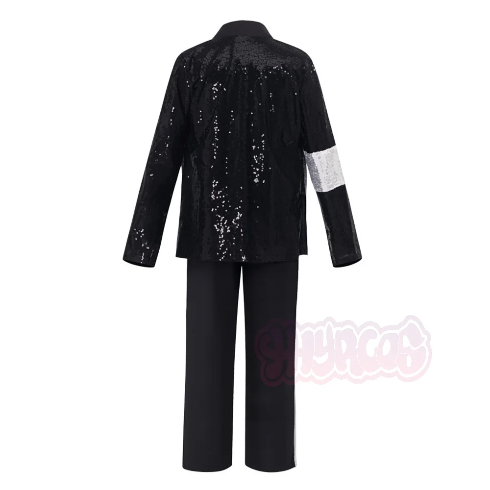 Costume de Michael Jackson pour adolescents, cosplay, danse, costume noir, danse disco, vêtements d'Halloween, tenue de scène scintillante