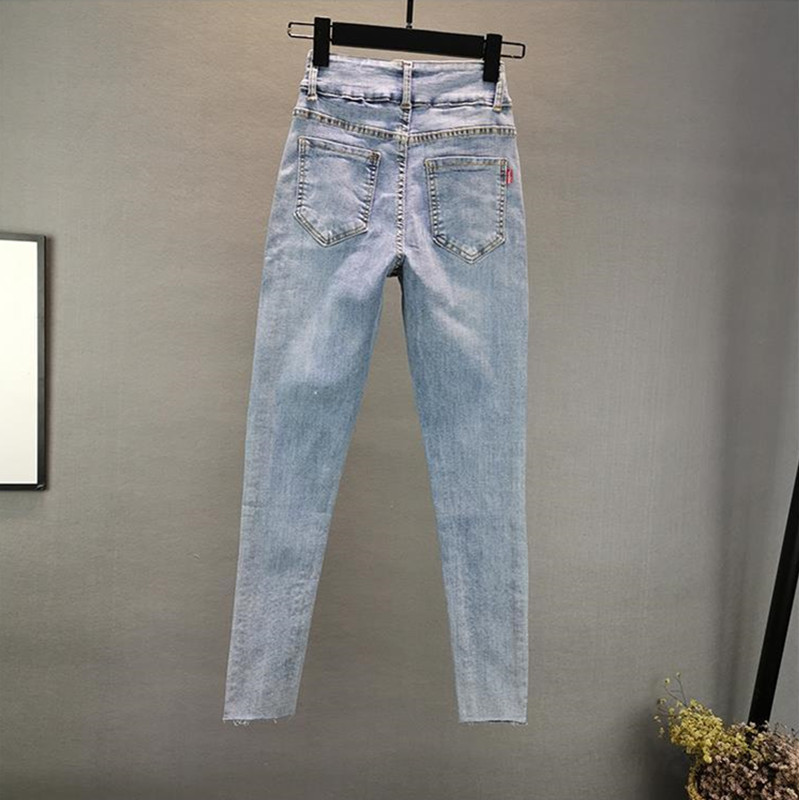 Jean femme 2025 été nouveau élastique mince industrie lourde diamant chaud petit pied crayon pantalon femme pantalon Denim décontracté