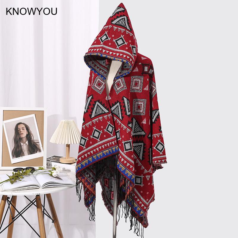 Pashmina Réversible en Cachemire pour Homme, Veste à Capuche avec Pompon, Chaud, Polyvalent, Triangle Everak
