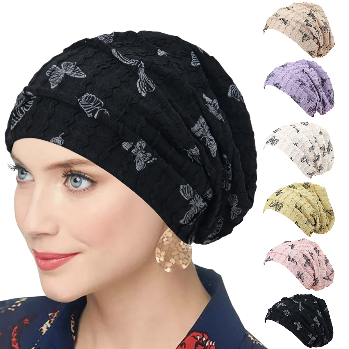 Turban imprimé papillon pour femme, chapeau indien, hijab musulman, bonnet, foulard pour perte de cheveux, bonnet chimio, couvre-chef, bandanas, turbante mujer