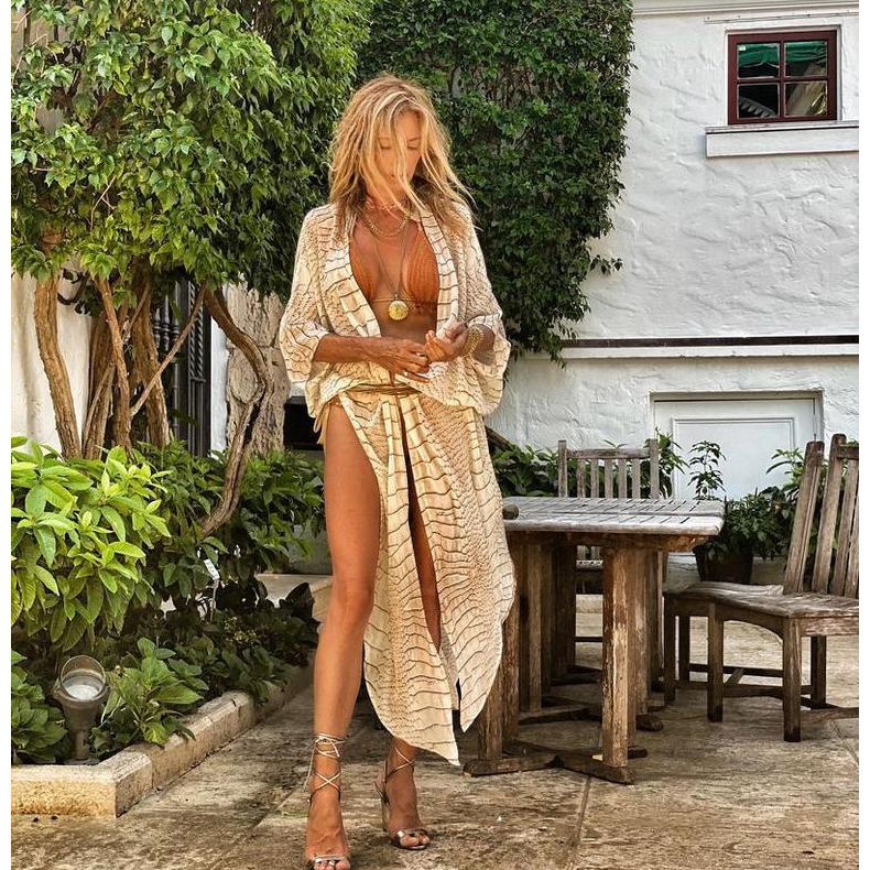 BIKINI – robe de plage longue et élégante pour femmes, teinture par nouage, ouvert sur le devant, tenues de plage, costume de bain