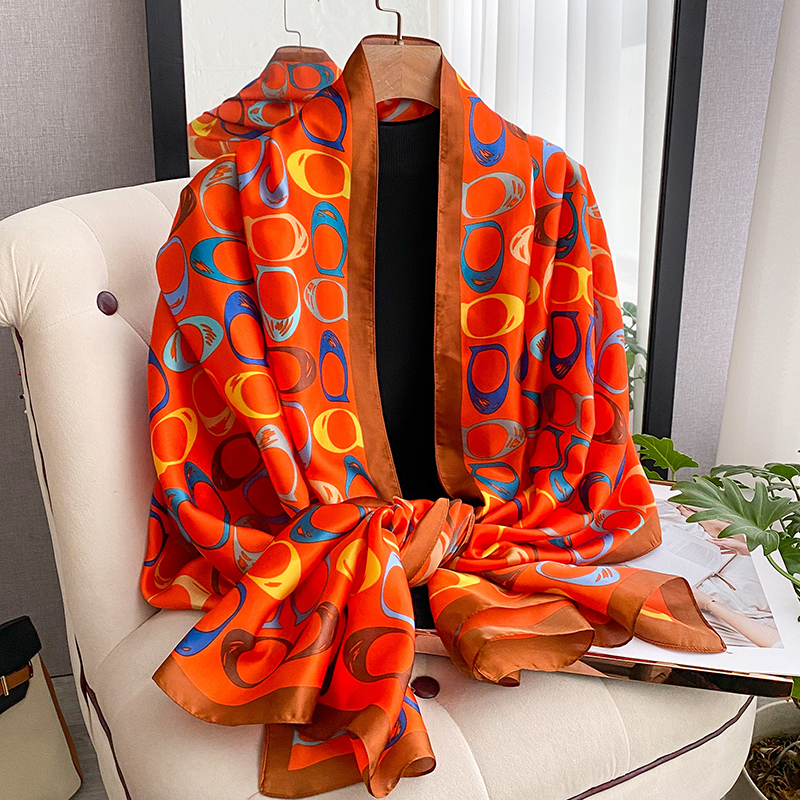 Foulard en soie sergé décontracté pour femme, imprimé, châle, écharpe, hijab, bandana carré, 2026
