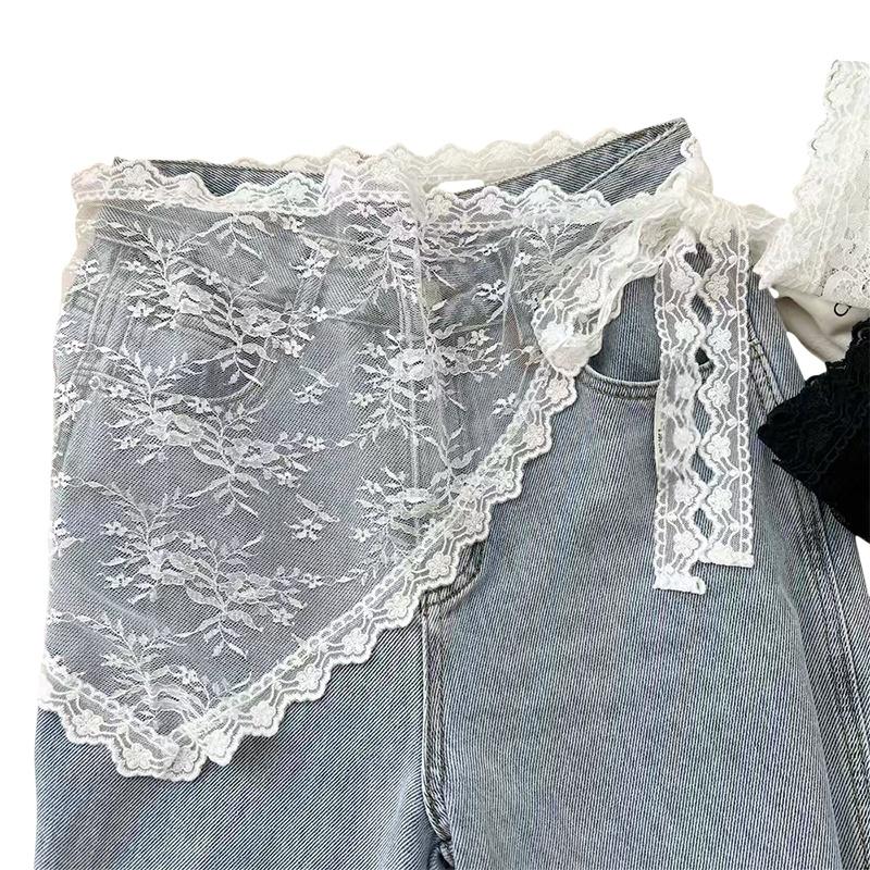 Écharpe bandana en dentelle mignonne, triangle convertible, foulard, ceinture chaîne de taille, accessoire pour femme sexy, tenue esthétique tendance à volants