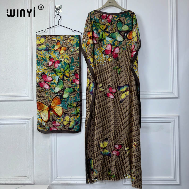 WINYI-Robes africaines surdimensionnées pour femmes musulmanes, imprimé Boho, Dashiki, Abaya, Dubaï, Design de taille libre avec écharpe, Mode
