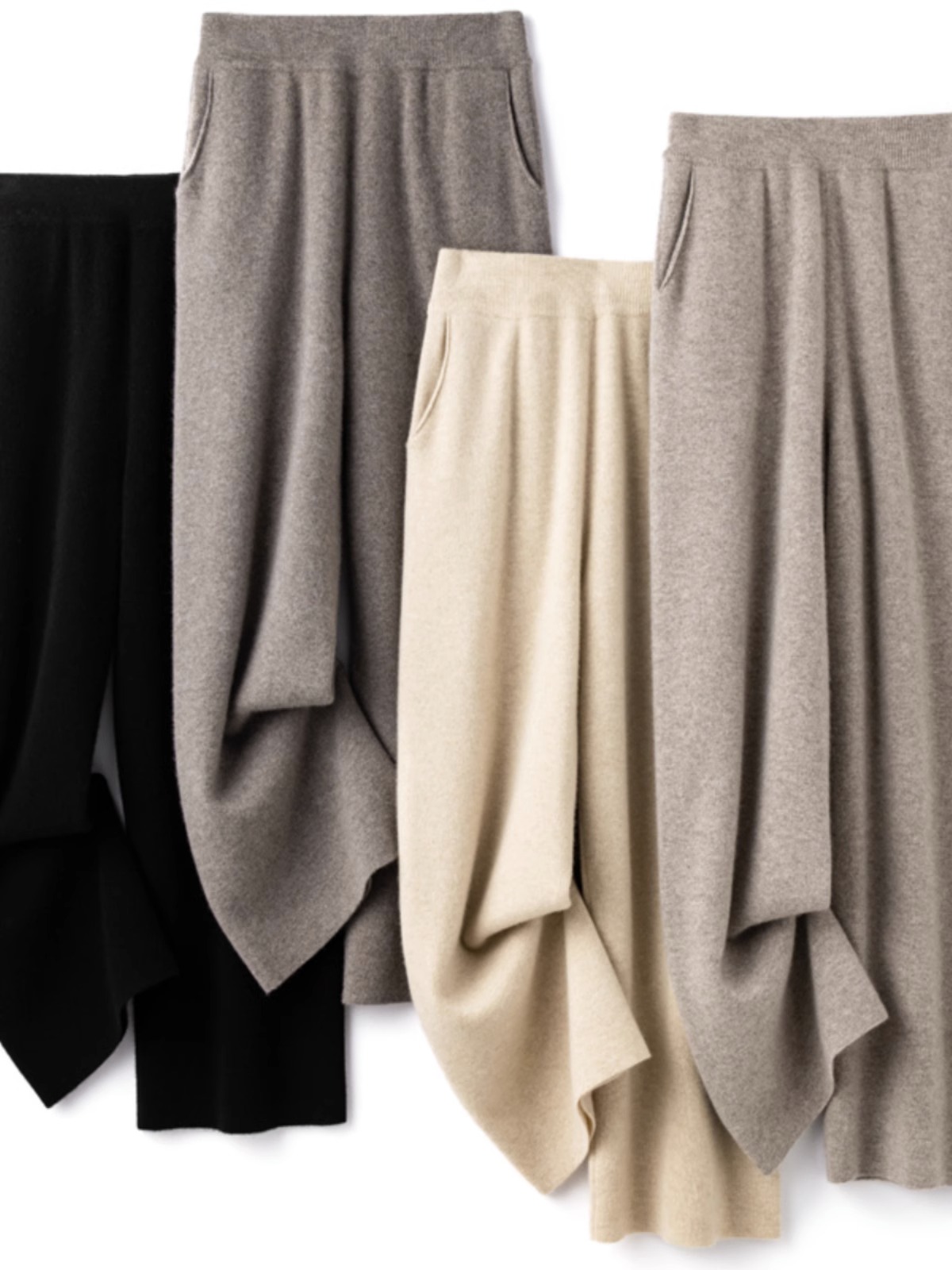 Pantalon élégant à jambes larges tombantes, taille haute, vêtements d'extérieur pour femmes avec poches, Baggy, droit, tricoté, vadrouille