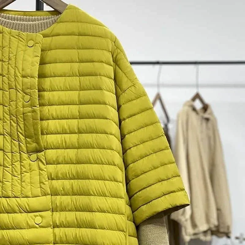 Doudounes matelassées légères pour femmes, Doudounes respirantes, Combinaison mi-longue, Quart de manches, Vêtements d'hiver vintage décontractés, At