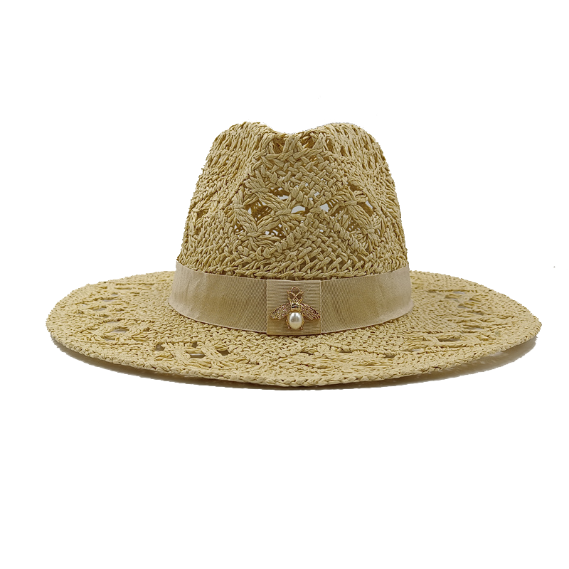 Chapeau de paille d'abeille d'été pour femmes et hommes, chapeaux de Cowboy, petite abeille ajourée, chapeau de soleil occidental à large bord, casquette de vacances