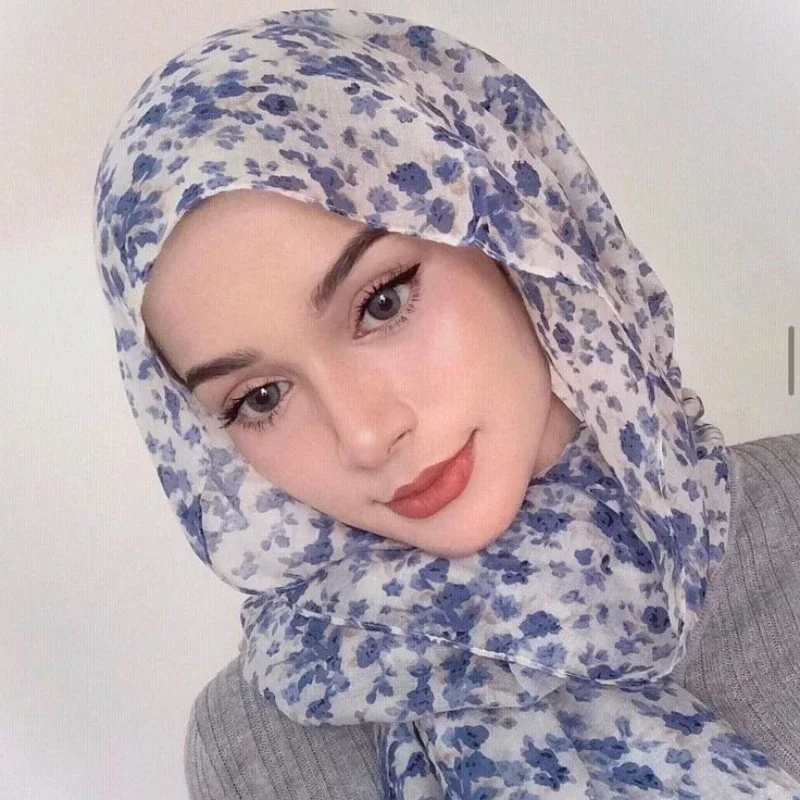 Foulard Hijab à Imprimé Floral pour Femme Musulmane, Châle de Grande Taille, Turban de Tête Ronde pour Sauna