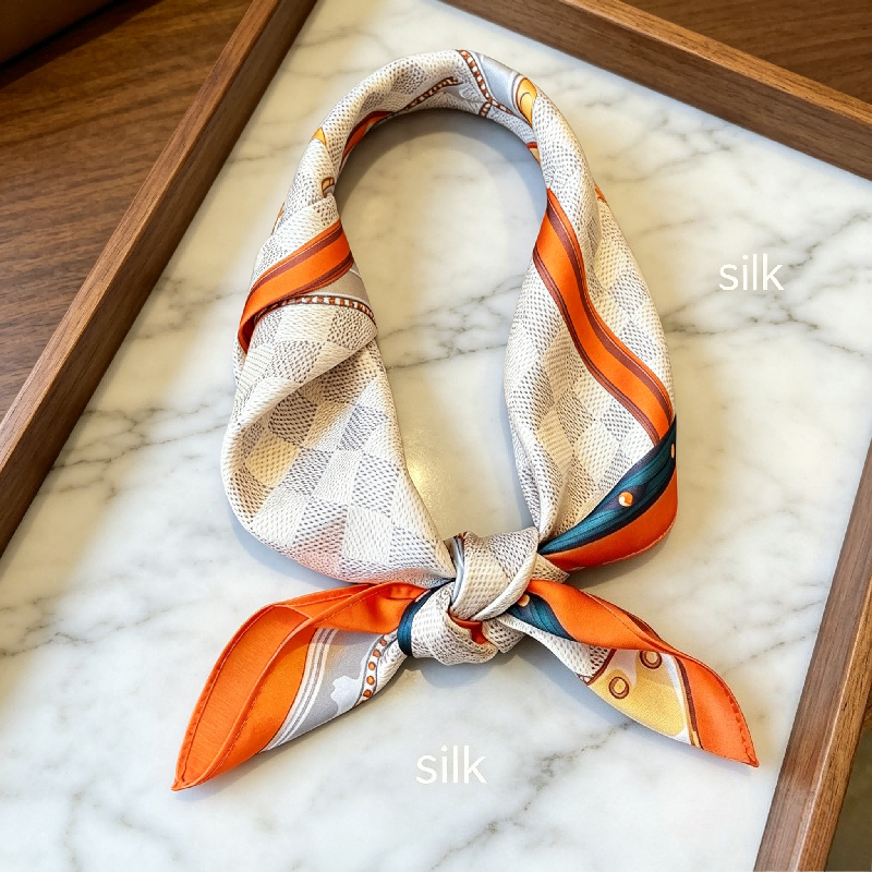 Petit foulard coréen polyvalent décoratif à motifs géométriques en soie, bandeau pour femme, accessoire de sac, foulard en soie de mûrier assorti aux vêtements
