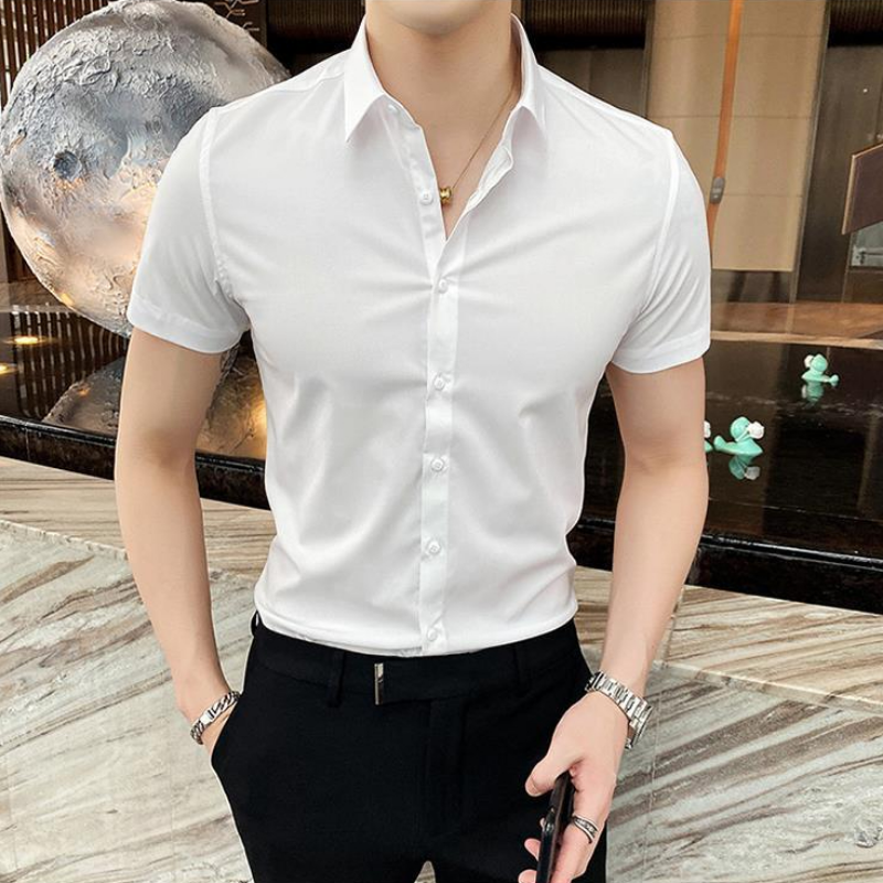 Homme noir hauts chemises et chemisiers unis pour hommes vêtements à manches courtes avec col luxe Social esthétique concepteur Original Cool