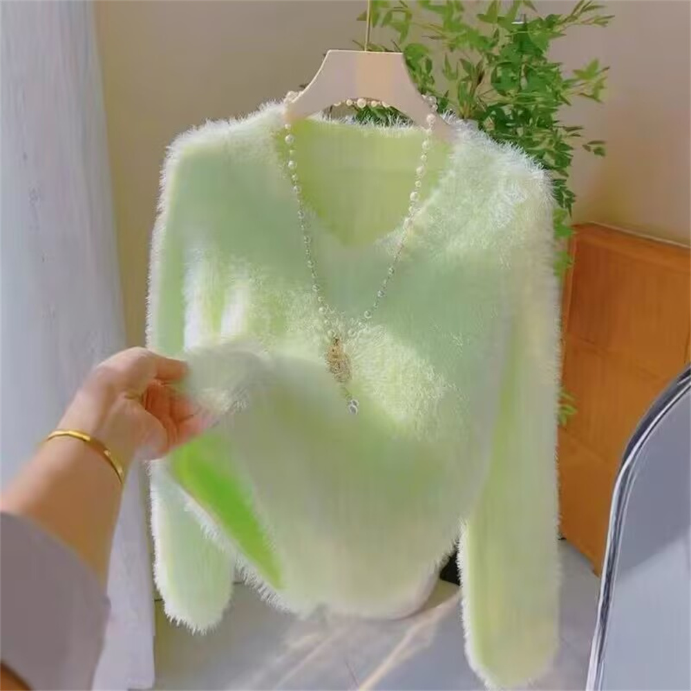 Pull en cachemire de vison à manches longues pour femmes, pull décontracté élégant, tricots roses, laine, dame de bureau, automne, hiver, nouveau