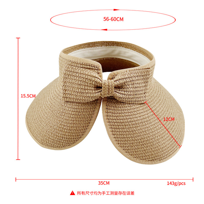 Nouveau femmes été visières chapeau pliable large grand bord nœud papillon vide haut chapeaux de paille chapeau femme plage Protection UV casquettes