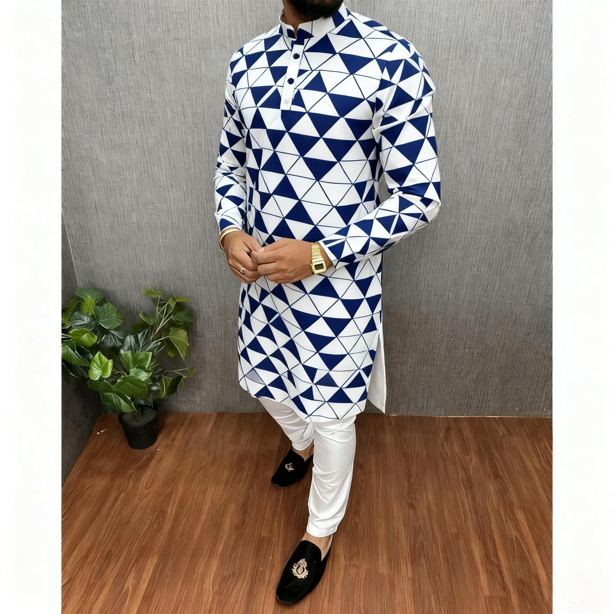 Hommes imprimé numérique Kurta Vardha col Mandarin régulier Long approprié moyen Oriental Tenue Marocaine Homme hommes vêtements musulmans