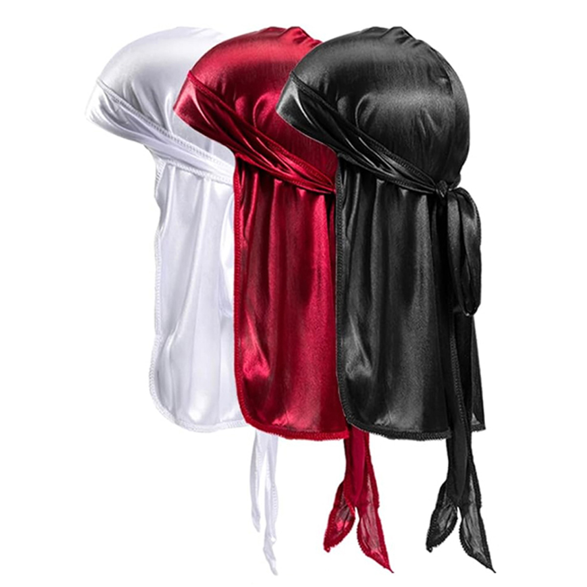 Turban soyeux pour homme, bonnet, perruque, accessoires de tête en satin pour homme et femme, bandeau, accessoires capillaires, queue extra longue, chapeau de pirate