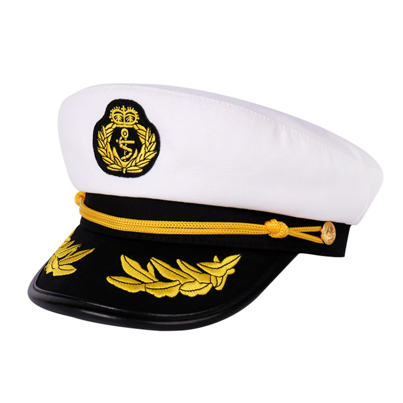 Chapeau de marin pour homme, casquette de capitaine noir et blanc, uniforme de fête costumée, cosplay, scène, casquette militaire plate marine pour adultes hommes et femmes