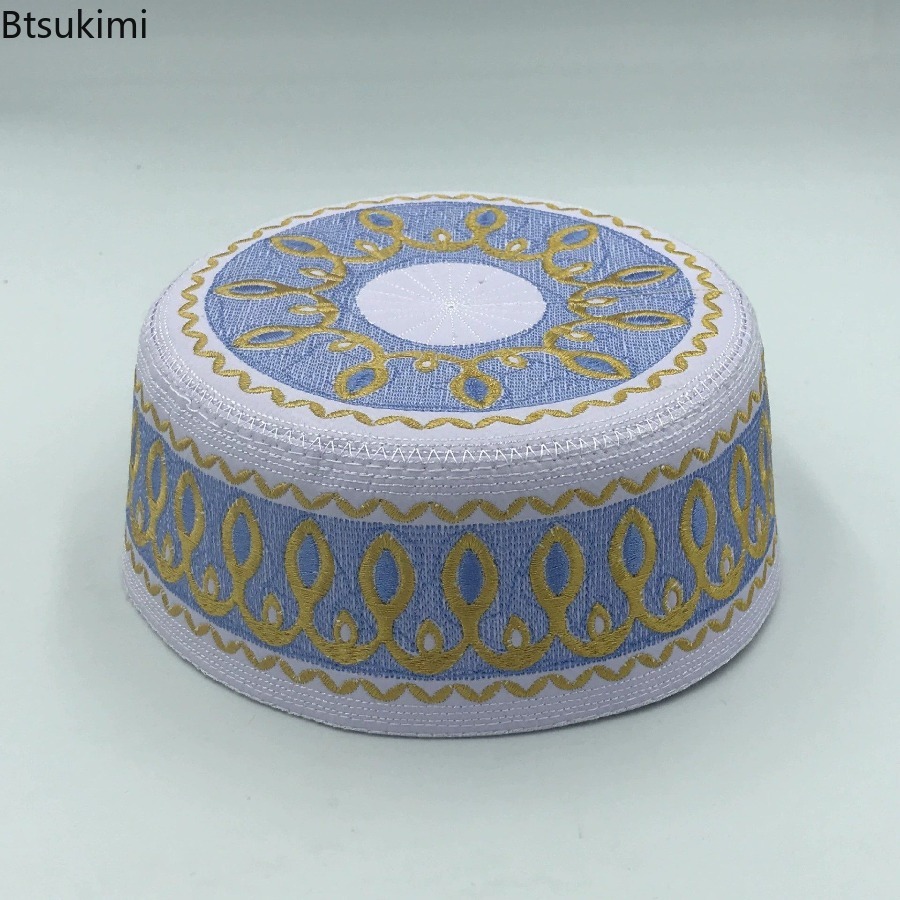 Mode musulmane broderie chapeaux hommes prière culte chapeaux décontracté fête de mariage arabie saoudite Turban casquette enfants islamique chapeau plat