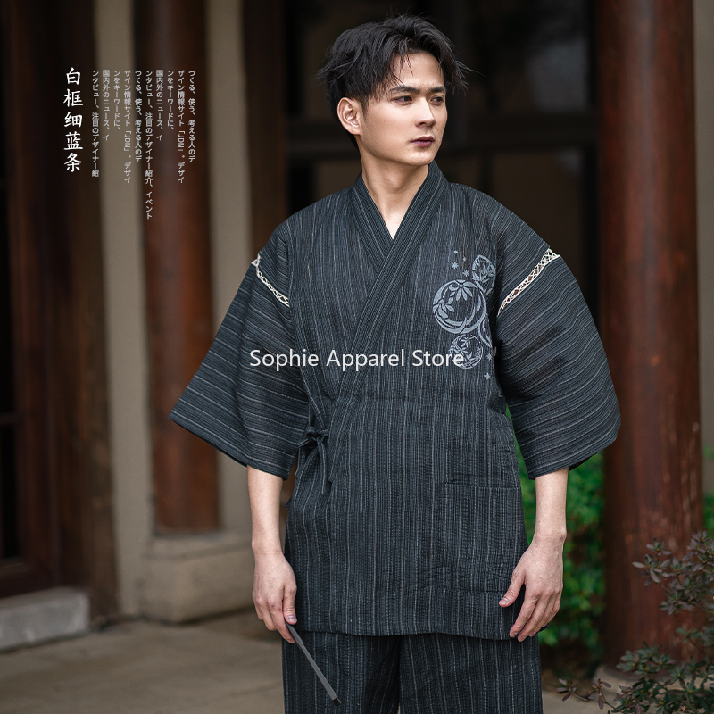 Ensemble de salon d'été kimono japonais pour hommes Jinbei ensembles de pyjama pour hommes vêtements de nuit Yukata