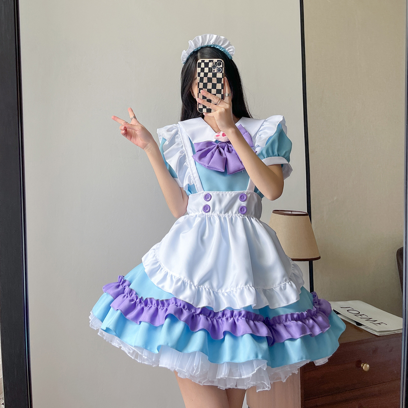 Robe longue rose pour femmes, tenue de demoiselle d'honneur Anime, tablier noir et blanc, Lolita, Kawaii, Costume de café pour hommes, Cosplay, Goth