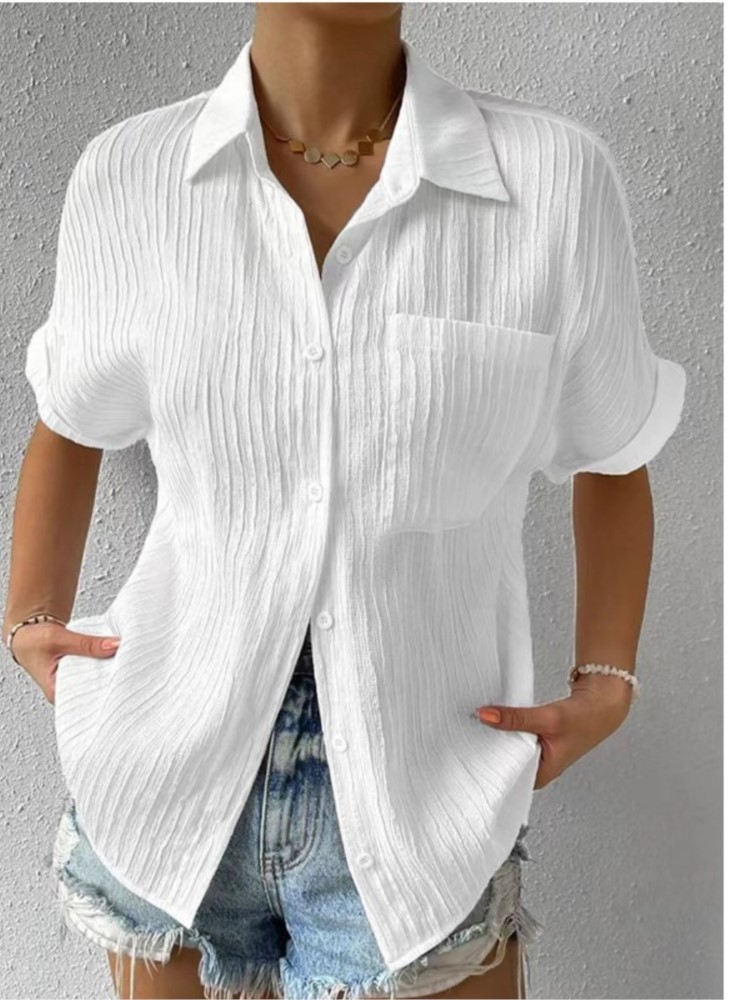 Chemisier de couleur unie pour femmes, chemises amples à manches courtes, col rabattu, vêtements coréens décontractés pour les déplacements, mode d'été
