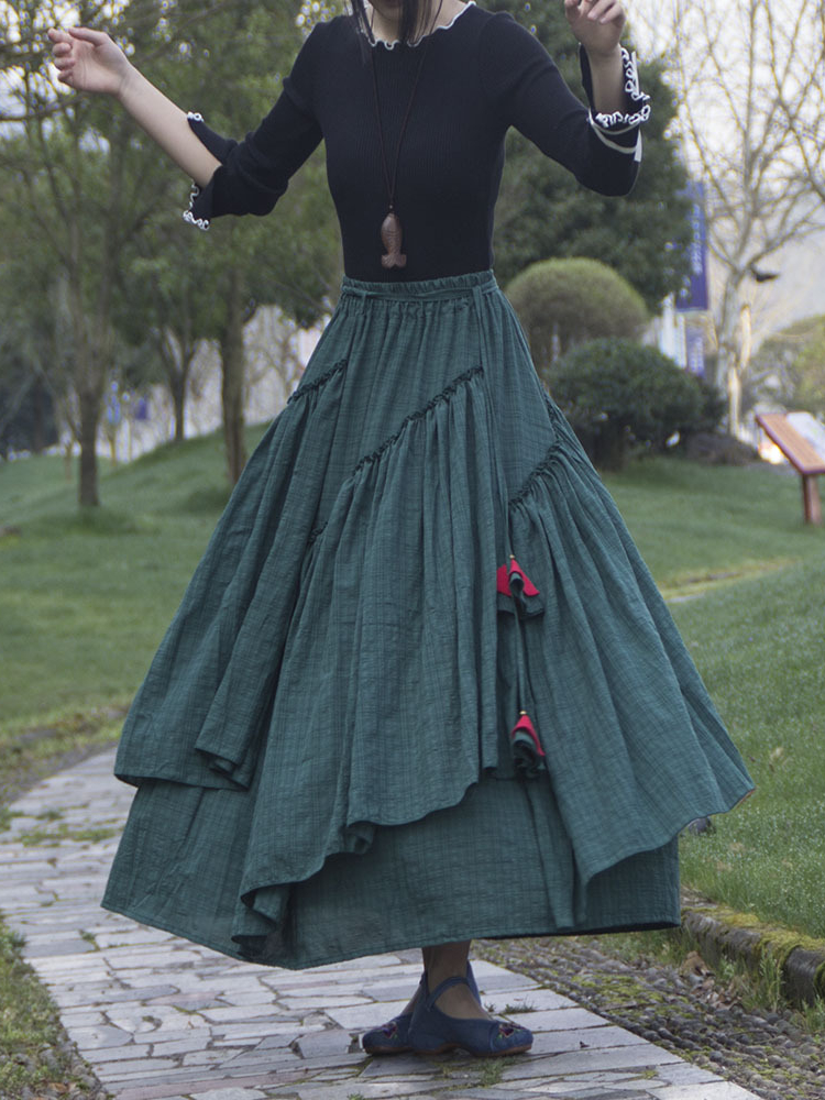 Jupe longue médiévale en coton et lin pour femme, imprimé Dubaï, Turquie, rétro, Eid, à lacets, musulmane, maxi, printemps, été, 2022