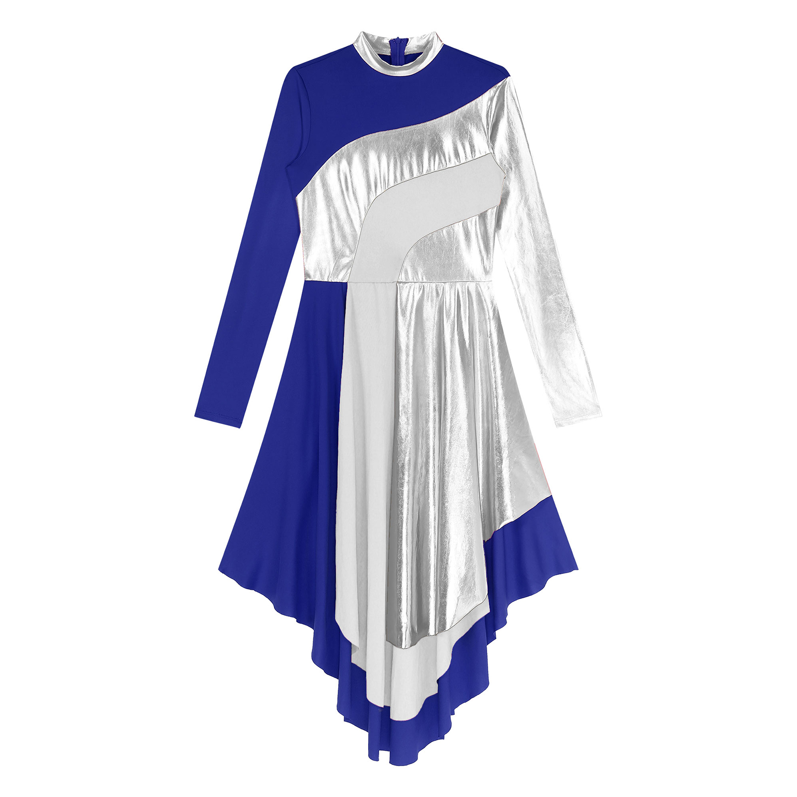 Robe de culte de chorale d'église pour femmes, vêtements de spectacle de danse lyrique, à manches longues, couleur contrastée, Patchwork