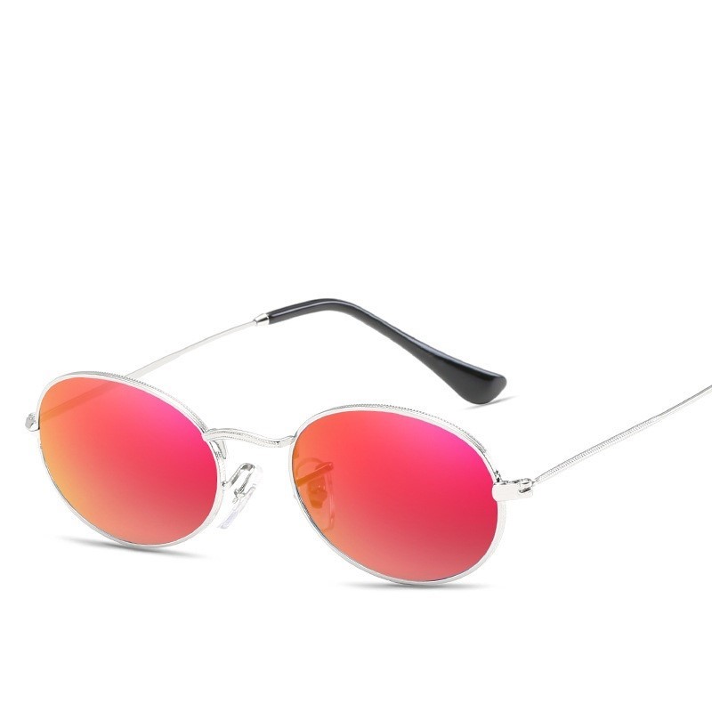 Lunettes de soleil ovales vintage pour femmes et hommes, monture en métal rétro, verres roses, rouges et bleus, lunettes de soleil tendance, style punk, protection UV400