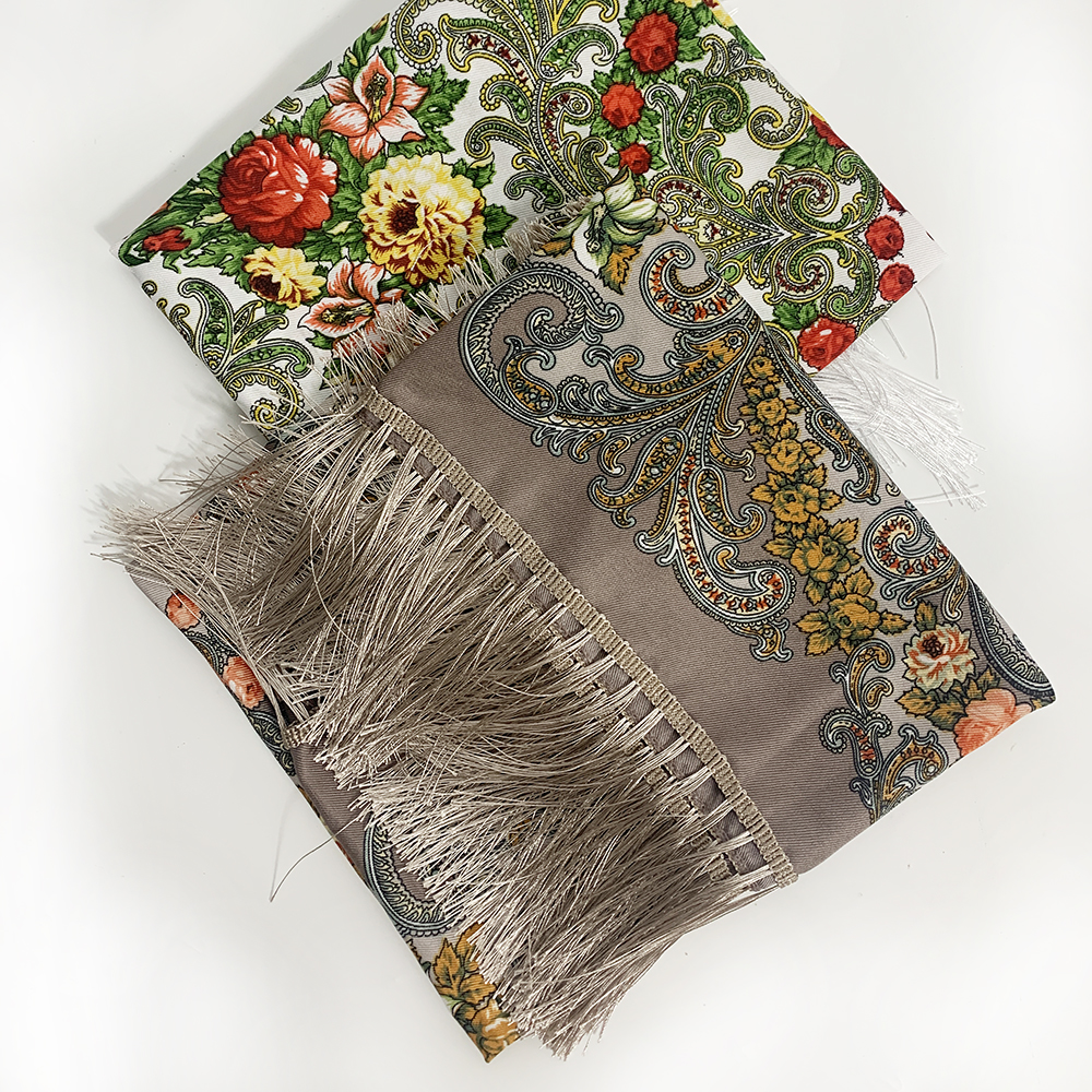 Foulard Carré Russe Imprimé Floral pour Femme, 90x90cm, Bandana, 21ème Châle à Franges, Ethnique, Voyage, Pare-Soleil, Châles de Plage