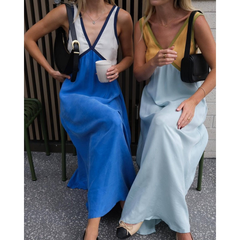 Robe femme mode col en v sans manches couleur bloquée grand groupe affichage printemps et été nouveaux produits