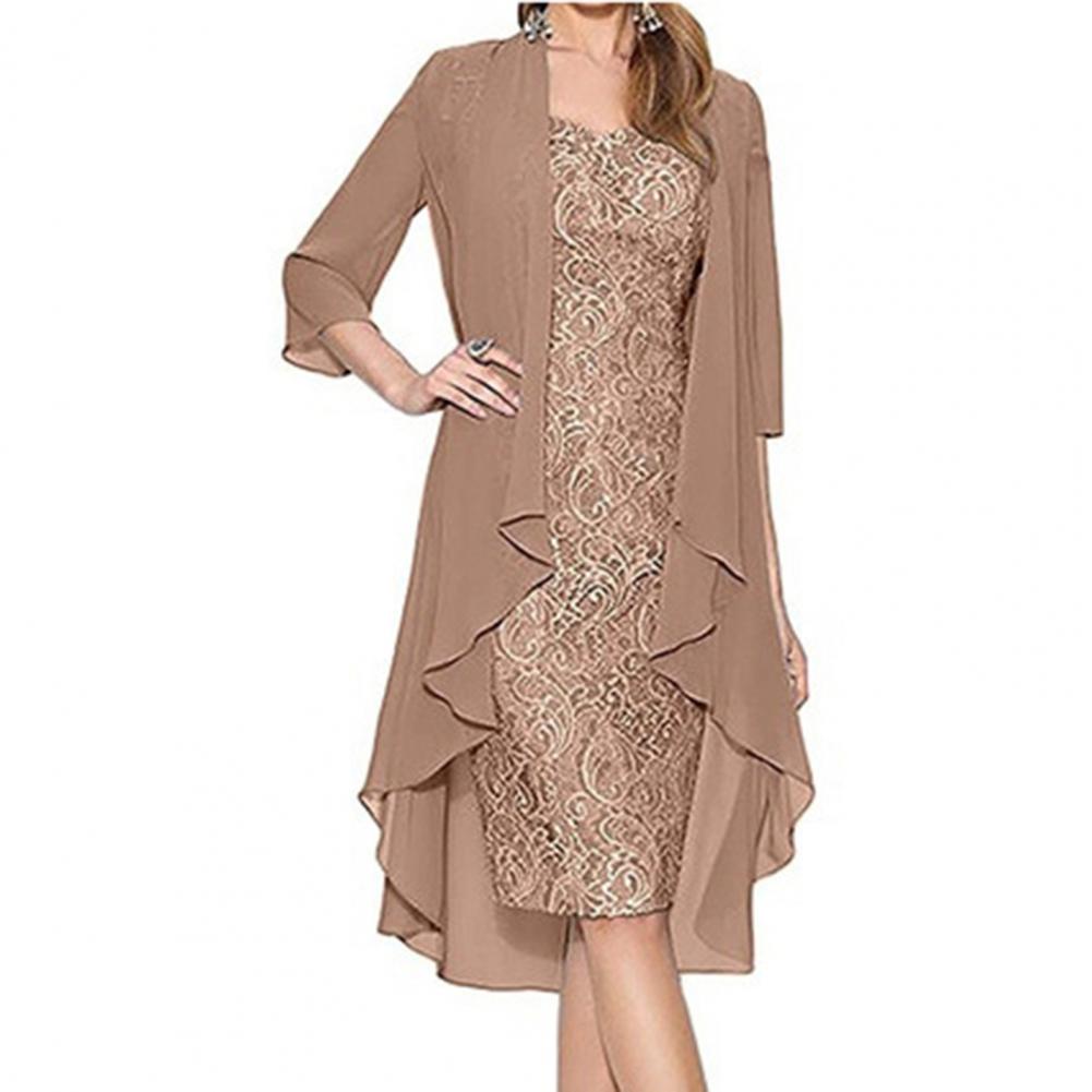 Ensemble de robe formelle pour femmes, tenue élégante en dentelle, motif floral, Vintage, deux pièces, Cardigan tricoté, robe de Banquet
