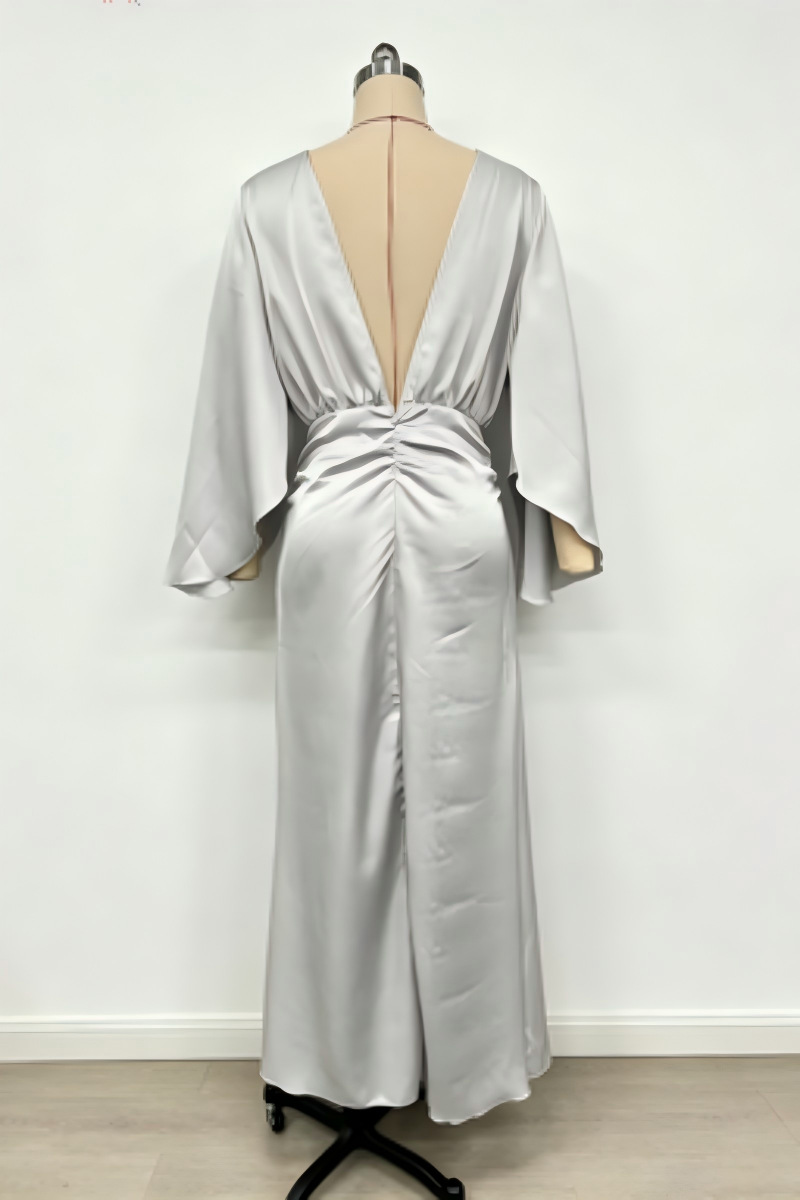 Robe longue bohème sexy dos nu pour femme, élégante, col rond, taille haute, manches chauve-souris, coupe droite ajustée, printemps-été