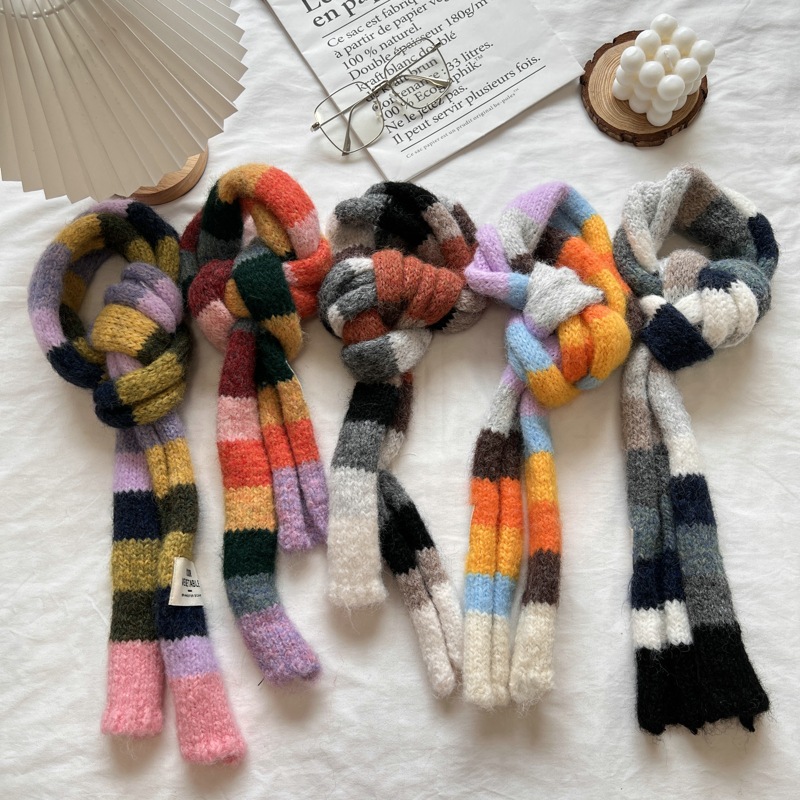 Écharpe à rayures colorées Y2g pour femmes, fine et étroite, longue, Design de Niche, écharpe décorative assortie avec tout, automne et hiver