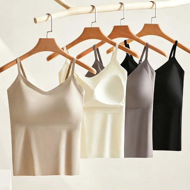 Débardeur long femme tendance à col en V, dos élégant, avec soutien-gorge intégré et bonnets fixes, pour l'été, à porter seul ou en sous-vêtement