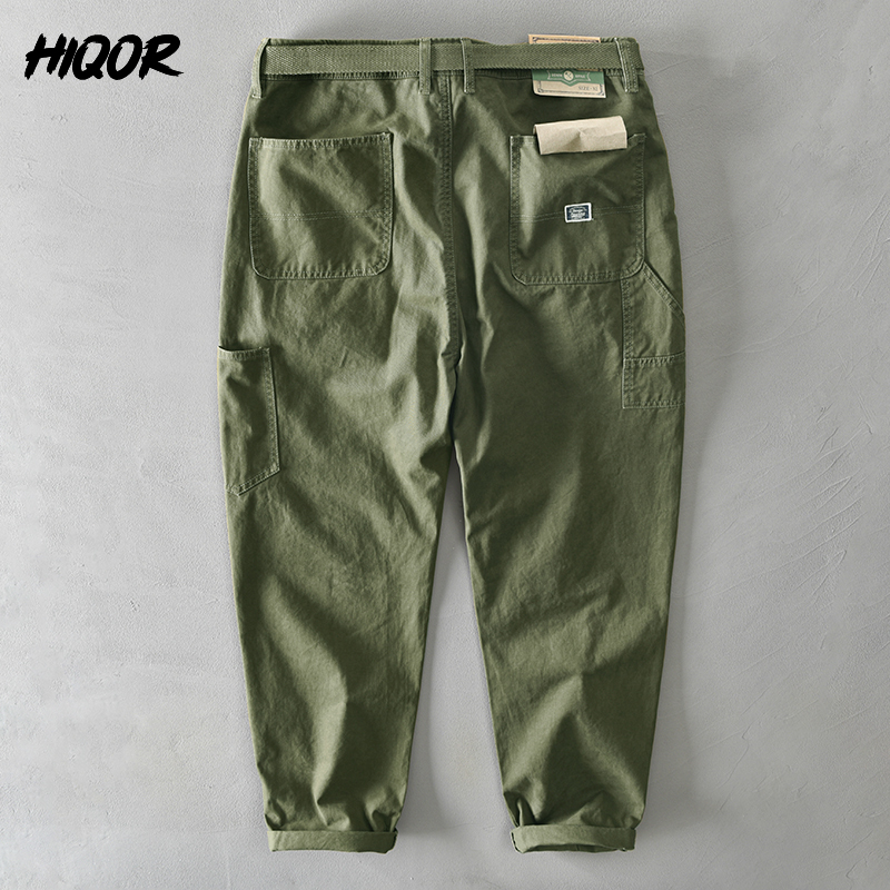 Pantalon Cargo Homme en Coton Printemps-Automne 2026 – Décontracté, Ample, Grandes Poches, Tendance Kaki, Style Harajuku Streetwear