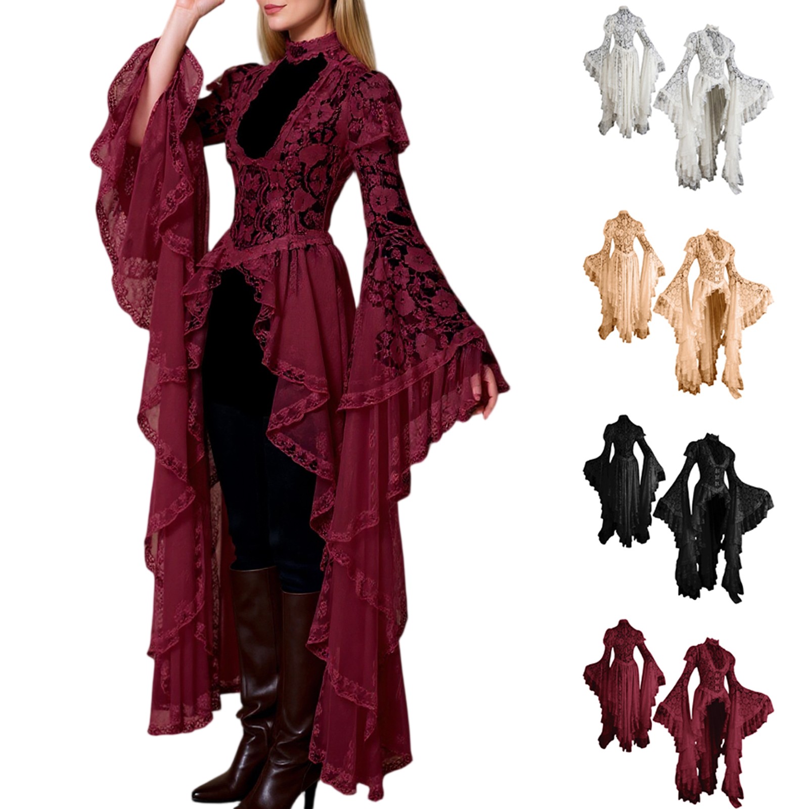 Robe décontractée à manches évasées pour femmes, rétro, cour médiévale, robes de soirée longues irrégulières, Costumes d'halloween