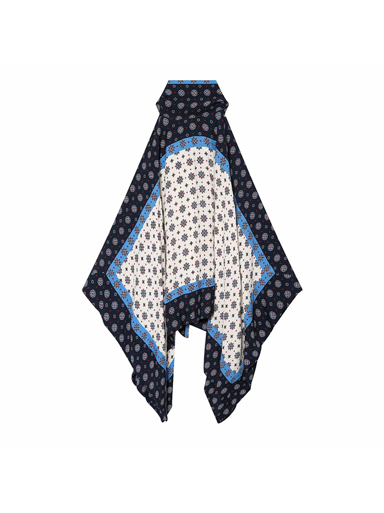 Haut d'été pour femme à col licou imprimé foulard, motif géométrique positionné, sans manches, ourlet asymétrique, dos à nouer, style bohème