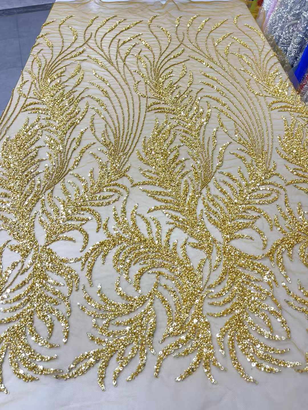 Tissu africain luxueux en dentelle à paillettes dorées pour marié, Tulle français brodé de perles lourdes de haute qualité 2025, pour robes de mariée