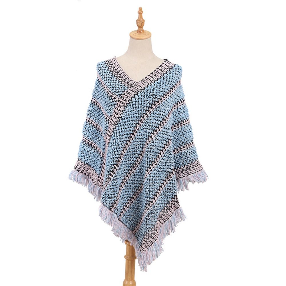 Mode automne hiver chaud tricoté châle Style ethnique rayure gland châle Cape tricot enveloppes écharpe pour femmes fille