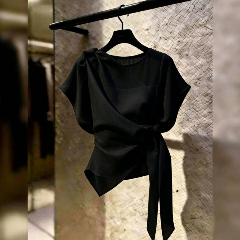 Nouvelle Blouse Élégante Coréenne à Manches Courtes et Coupe Irrégulière pour Femme – Tendance Été