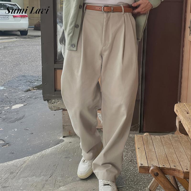 FjStreetwear plissé pour homme, pantalon droit, vintage, résistant, boutonné, à la mode, printemps, 2025