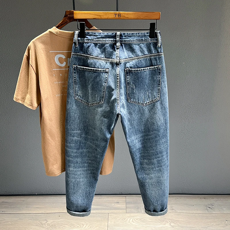 Nouveau Jean effiloché hommes Baggy personnalité conique pantalons décontractés Streetwear Hip Hop Vintage bleu Denim pantalon mâle marque à la mode