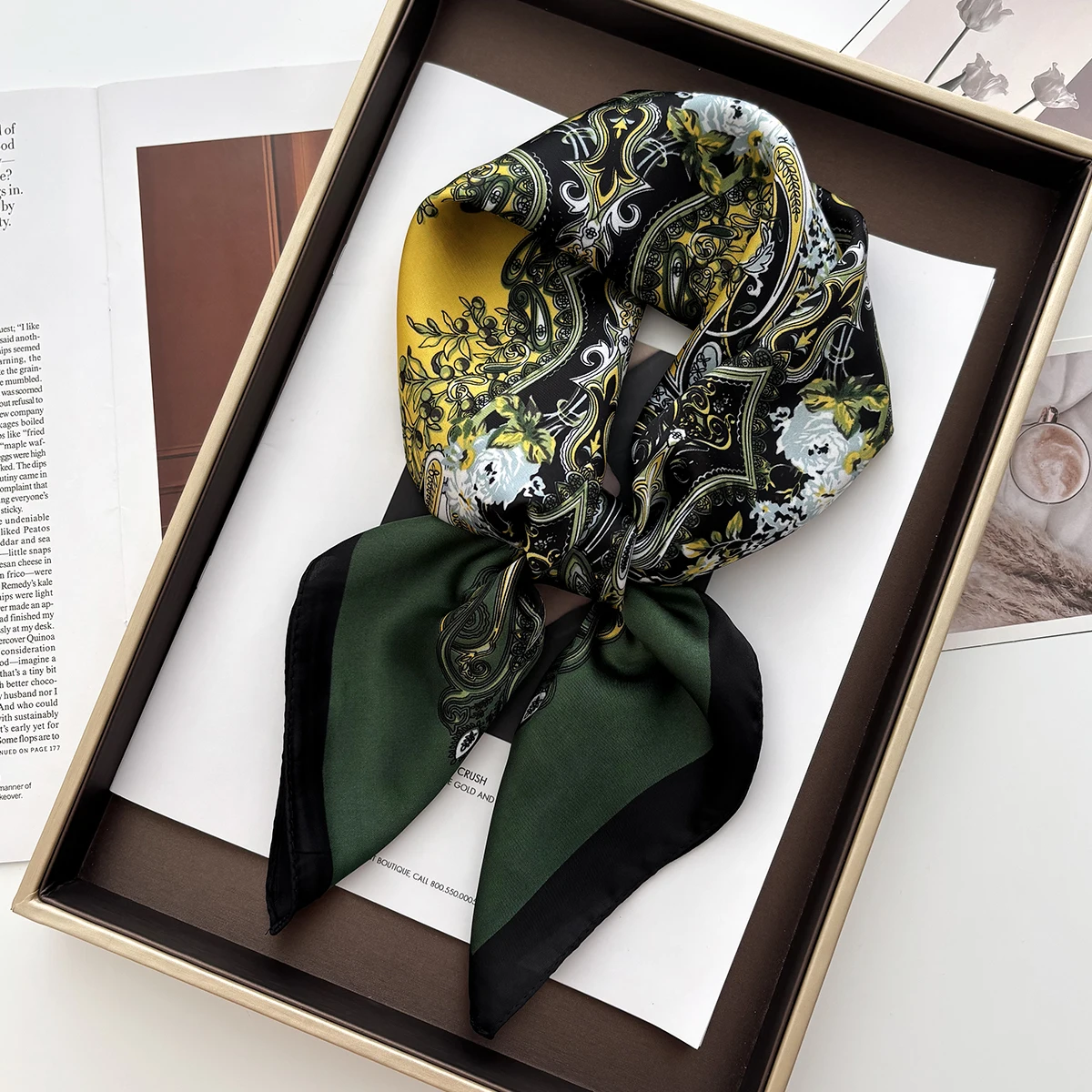 Foulard carré pour femmes, Design de luxe, Hijab, petit cou, cravate, main, poignet, bandeau féminin, 70x70cm