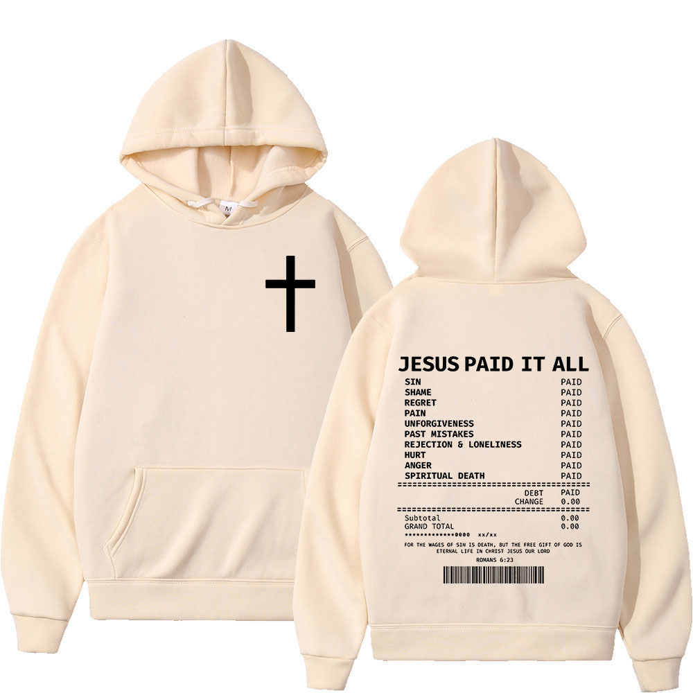 Salut jésus payé tout sweats à capuche verset de la Bible chrétienne hommes femmes vêtements Hip Hop Vintage sweats pulls surdimensionnés