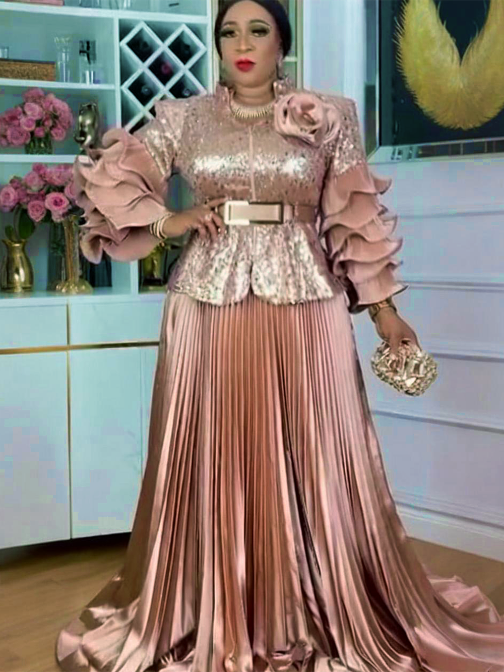 Vêtements africains élégants pour femmes Dashiki, ensemble 2 pièces, hauts et jupes à paillettes, costumes grande taille, robes de soirée de mariage turquie
