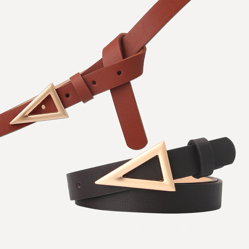 Ceinture fine en cuir de 1,8 cm pour femme, avec boucle à pression triangulaire argentée, ceinture décorative pour femme, ceinture fine pour femme