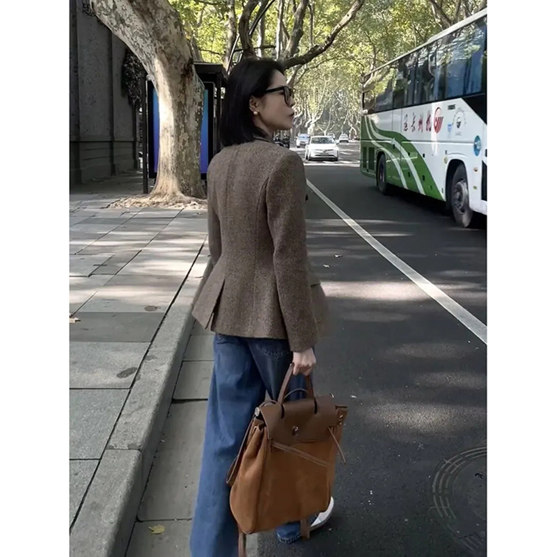Veste courte femme 2025 printemps automne mode être tout-match ample femme manteau élégant simple boutonnage dames pardessus en laine