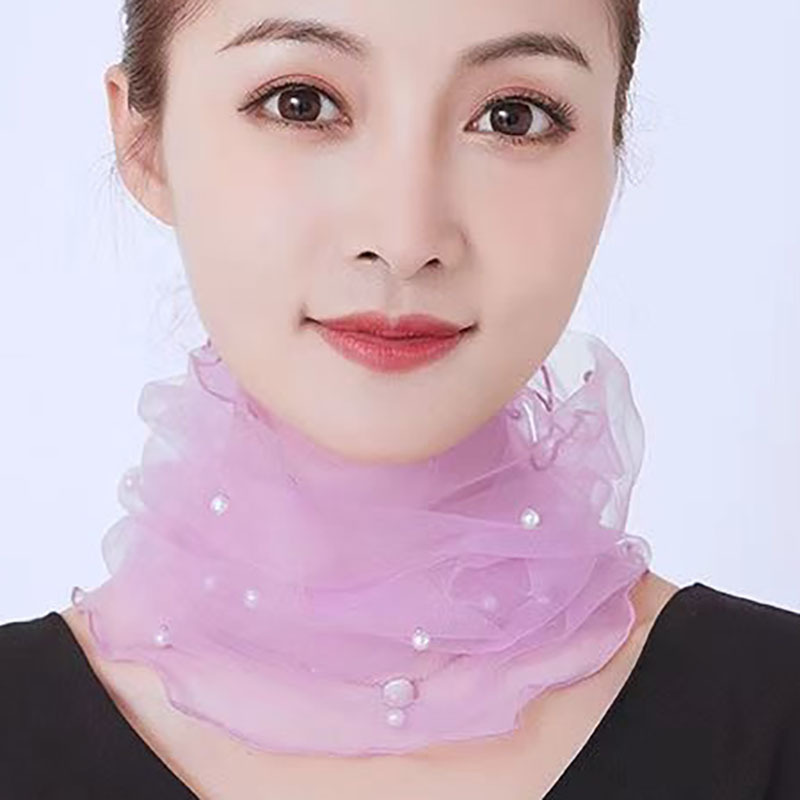 Écharpe en dentelle perlée pour femmes avec maille printemps-été pour la protection du cou et la protection solaire, écharpe à la mode, légère et respirante