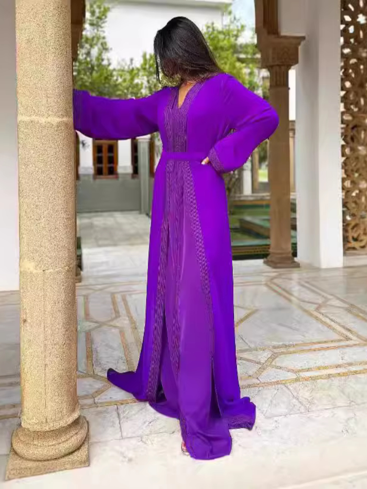 Femmes Abaya 2 pièces ensemble Eid robes musulmanes Jalabiya Ramadan maroc ceintures dubaï ouvert Abayas caftan robes arabe Cardigan Robe