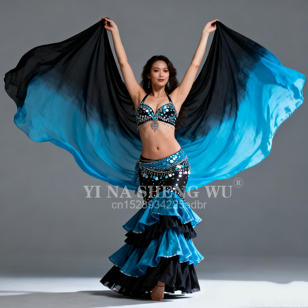 Voile en soie 100% véritable personnalisé, écharpe teinte à la main, châle, voile en soie naturelle Pure, accessoire de danse du ventre, accessoires de spectacle sur scène