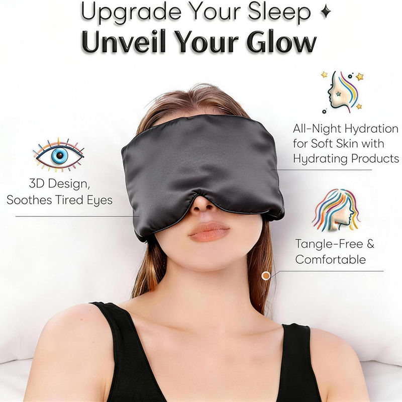 Masque de sommeil en soie pure 100% de luxe, contour 3D, doux, respirant, sans pression, confortable pour dormir